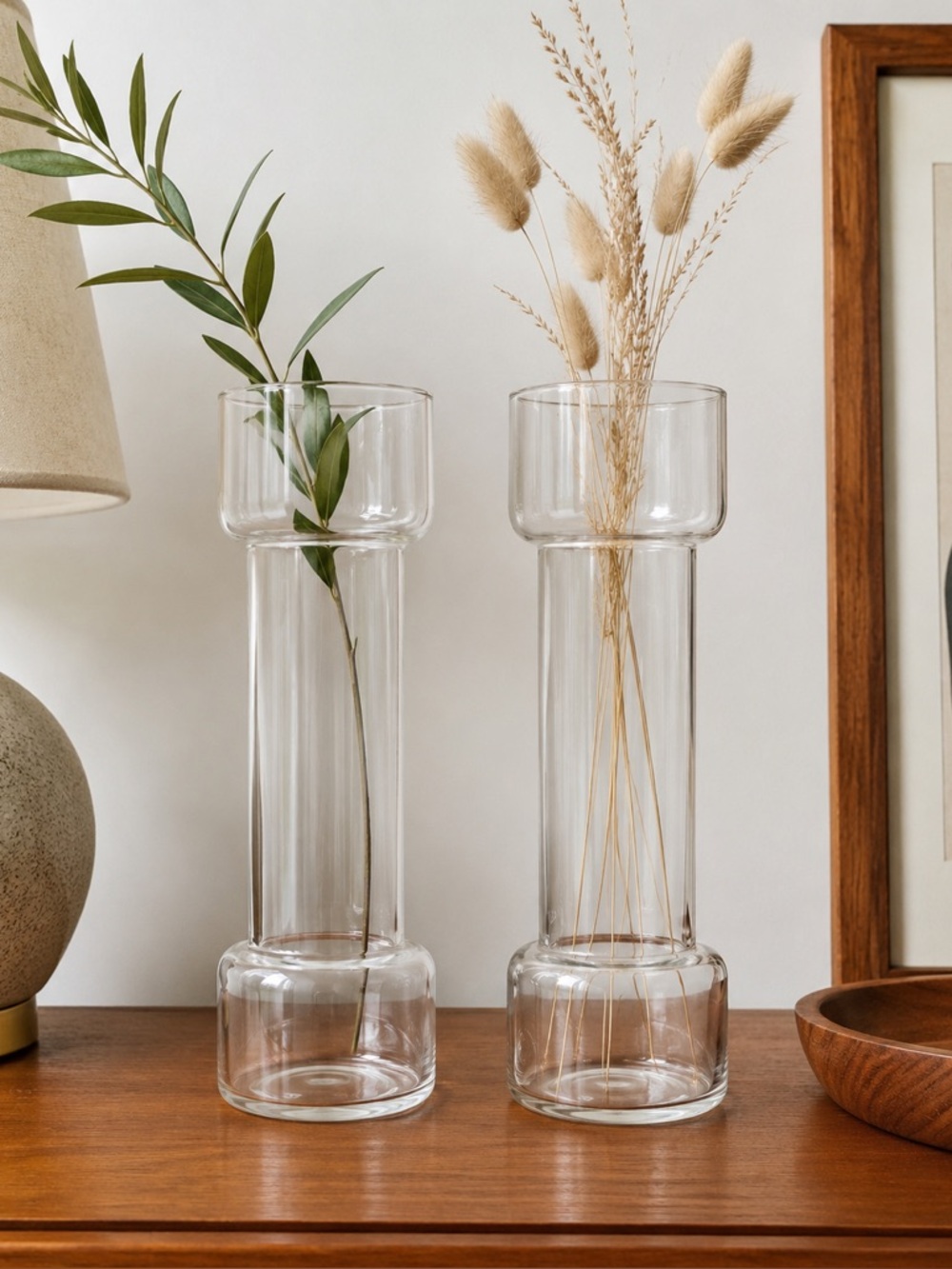 Vintage Pyrex Corning Un-Candle Pair 9” Glass Vases MCM 1970s Decor